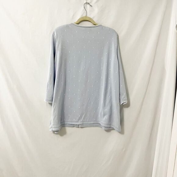 🟢CJ Banks Light Blue 3/4 Sleeve Embroidered Dots Button Down Cardigan Size 3X - Picture 2 of 7